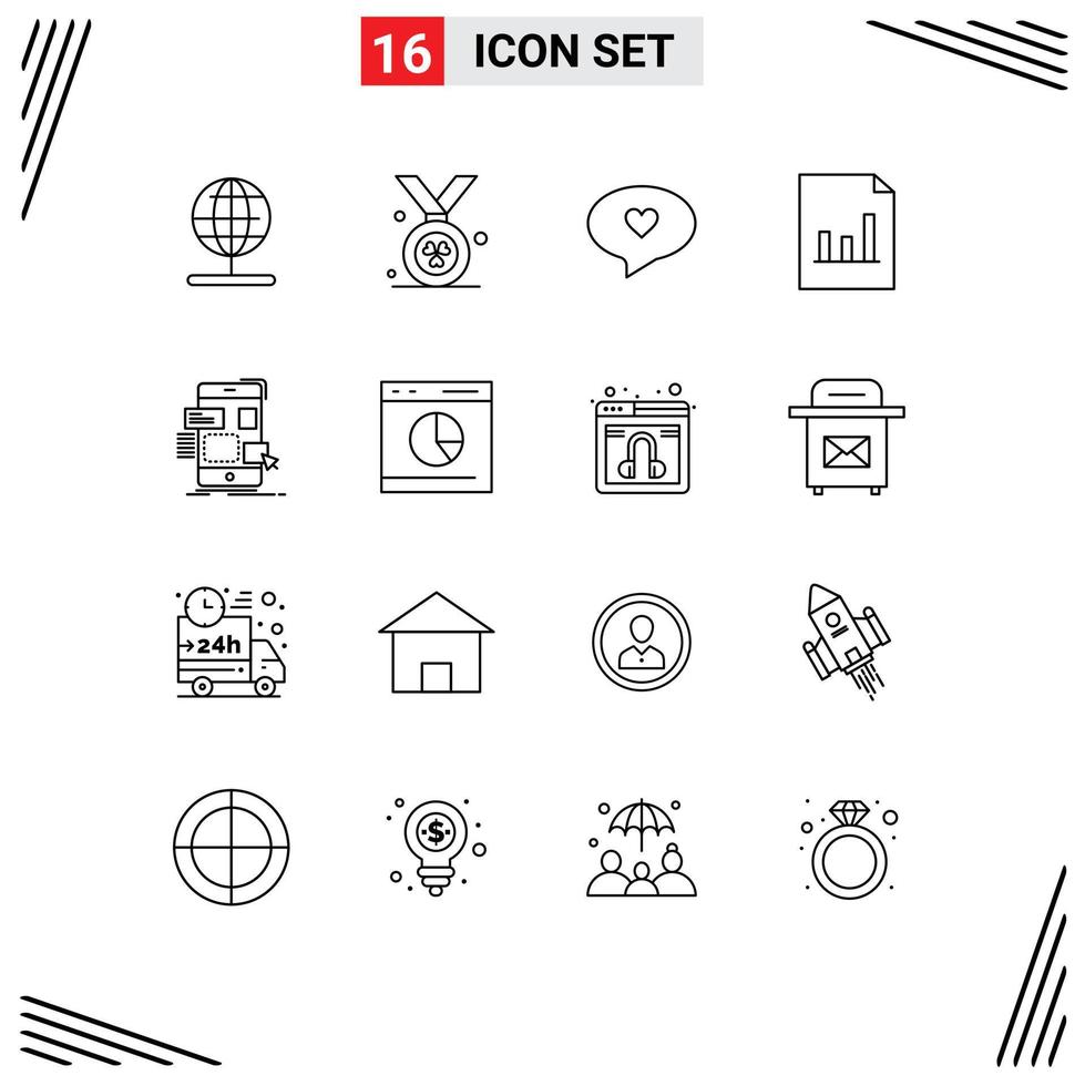 Outline Pack of 16 Universal Symbols of ux design heart mobile graph Editable Vector Design Elements