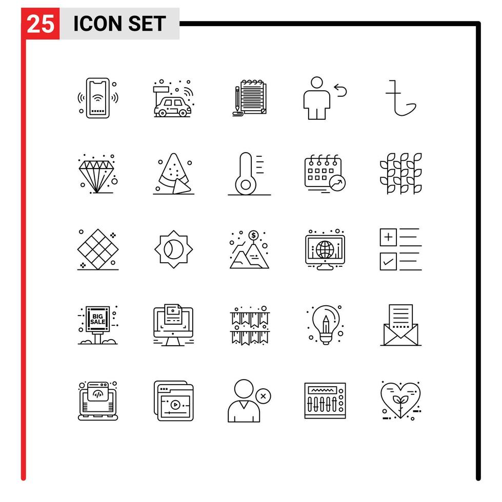 conjunto de 25 iconos modernos de la interfaz de usuario signos de símbolos para el cuerpo de retorno espalda inteligente novedosos elementos de diseño vectorial editables vector