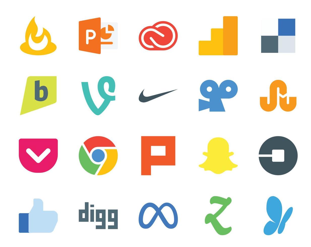 20 Social Media Icon Pack Including car snapchat vine plurk pocket vector