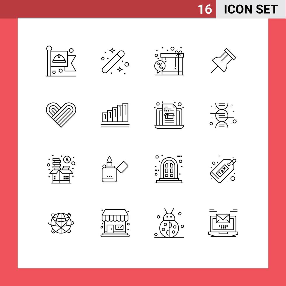 16 User Interface Outline Pack of modern Signs and Symbols of love reminder graphical pin shopping Editable Vector Design Elements