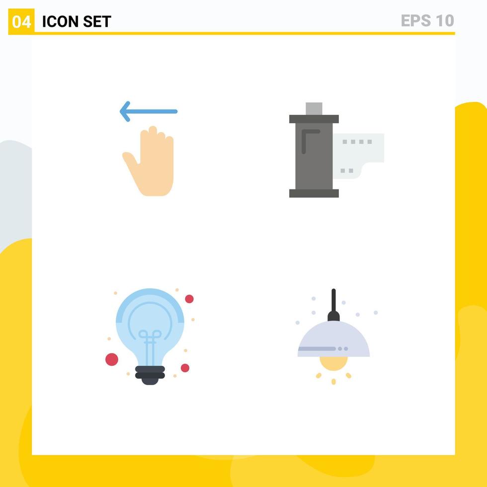 Pack of 4 creative Flat Icons of hand campaigns left film idea Editable Vector Design Elements