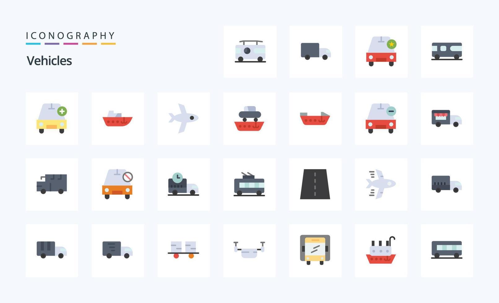 25 Vehicles Flat color icon pack vector