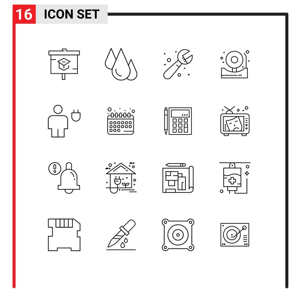 Mobile Interface Outline Set of 16 Pictograms of avatar bell study alert system Editable Vector Design Elements