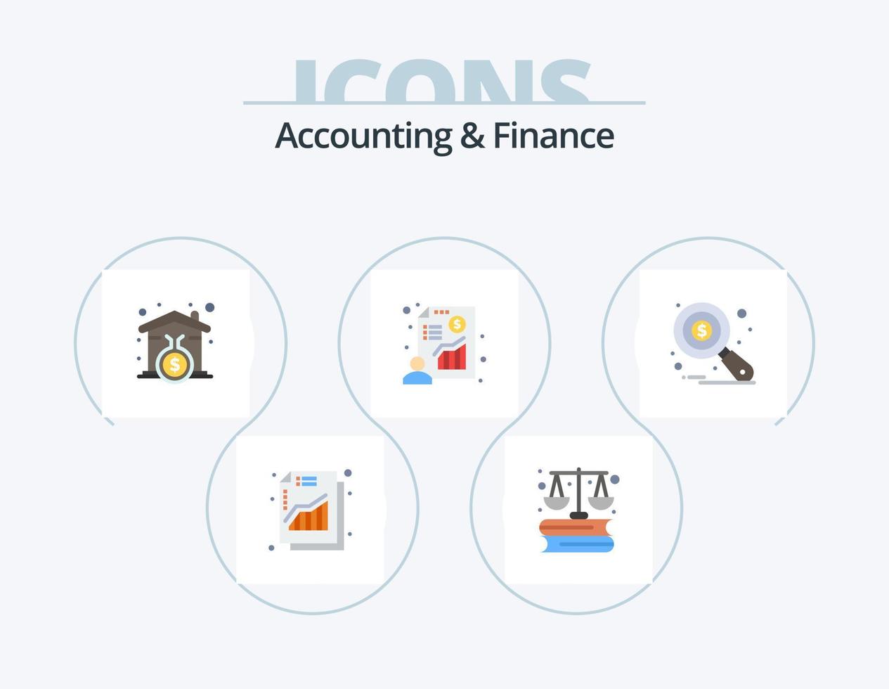 Accounting And Finance Flat Icon Pack 5 Icon Design. auditing. profit. house. presentation. chart vector