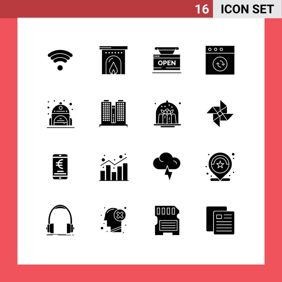 Modern Set of 16 Solid Glyphs and symbols such as building bag store school mac Editable Vector Design Elements