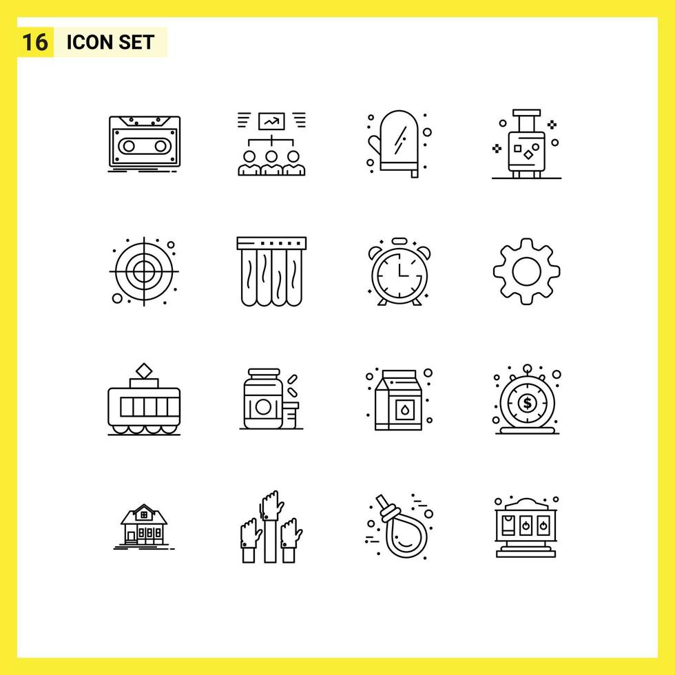 Group of 16 Outlines Signs and Symbols for summer luggage task holiday glove Editable Vector Design Elements