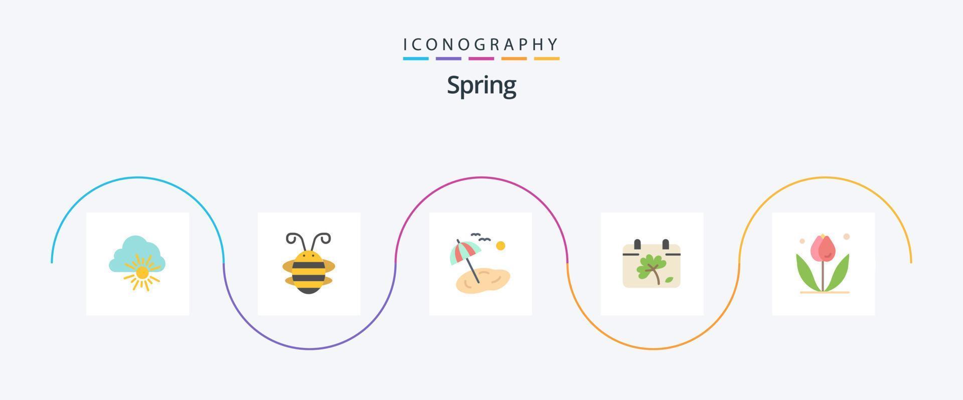 paquete de iconos de primavera plana 5 que incluye flor. día. mariquita. flor. primavera vector