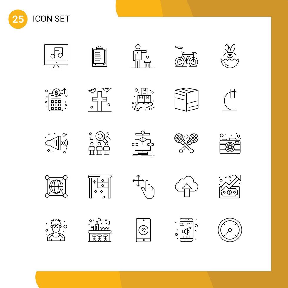Line Pack of 25 Universal Symbols of robbit transport bad outline thought Editable Vector Design Elements