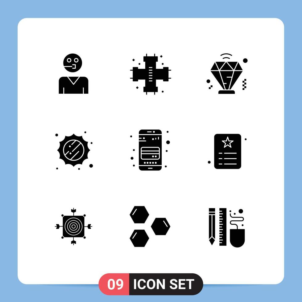 Set of 9 Modern UI Icons Symbols Signs for card weather plumbing sunny membership Editable Vector Design Elements