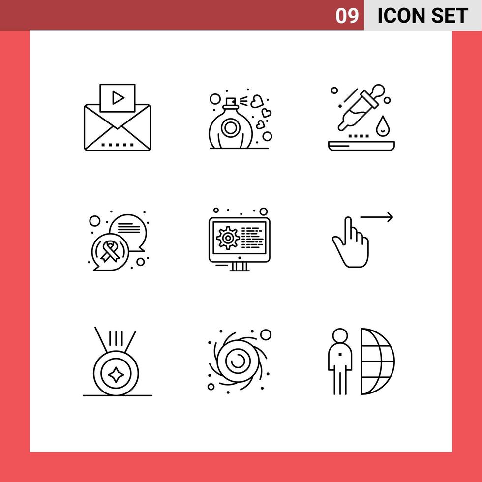 Set of 9 Vector Outlines on Grid for development cancer sign drop message chat Editable Vector Design Elements