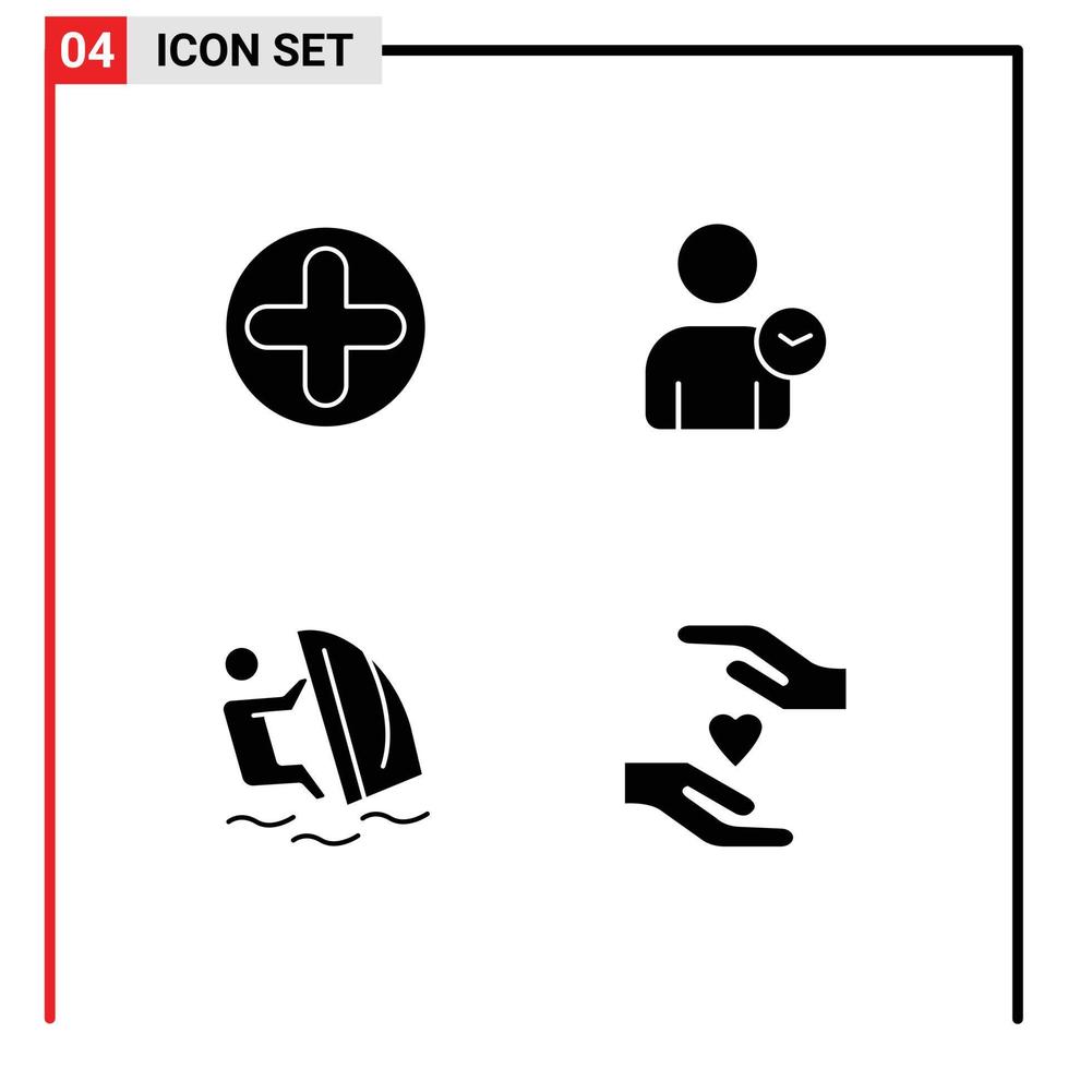 Pictogram Set of 4 Simple Solid Glyphs of plus surfing medical time wind Editable Vector Design Elements