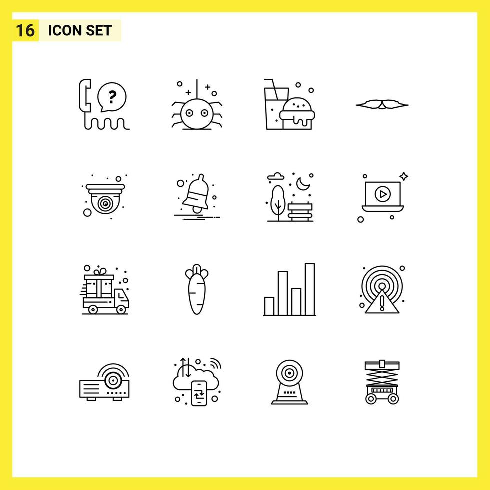 Modern Set of 16 Outlines and symbols such as cam male spider movember moustache Editable Vector Design Elements