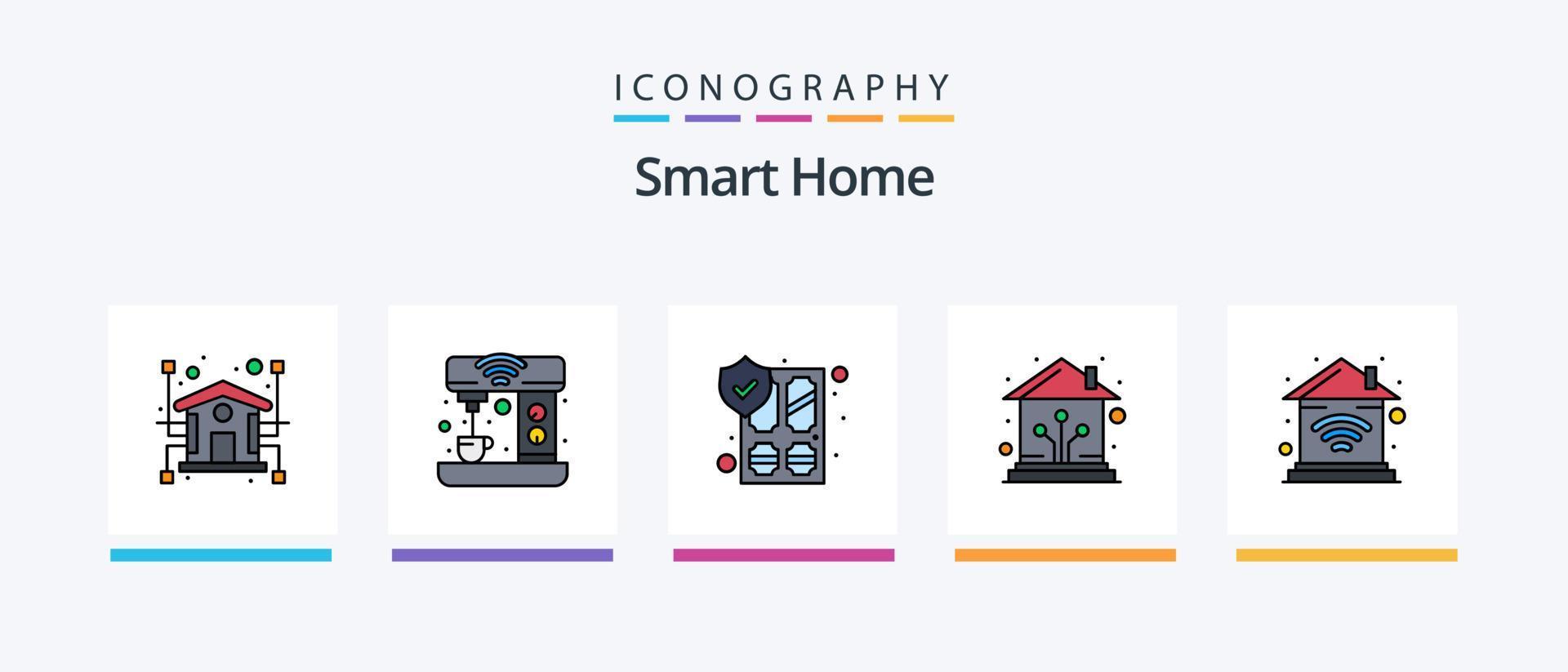 paquete de 5 íconos llenos de línea de hogar inteligente que incluye alerta. termómetro. antivirus la temperatura. puerta. diseño de iconos creativos vector