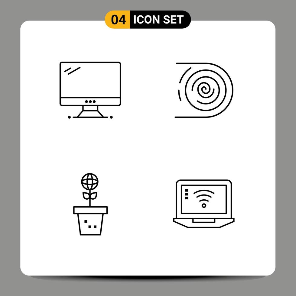 Group of 4 Modern Filledline Flat Colors Set for computer endless imac circulation environment Editable Vector Design Elements