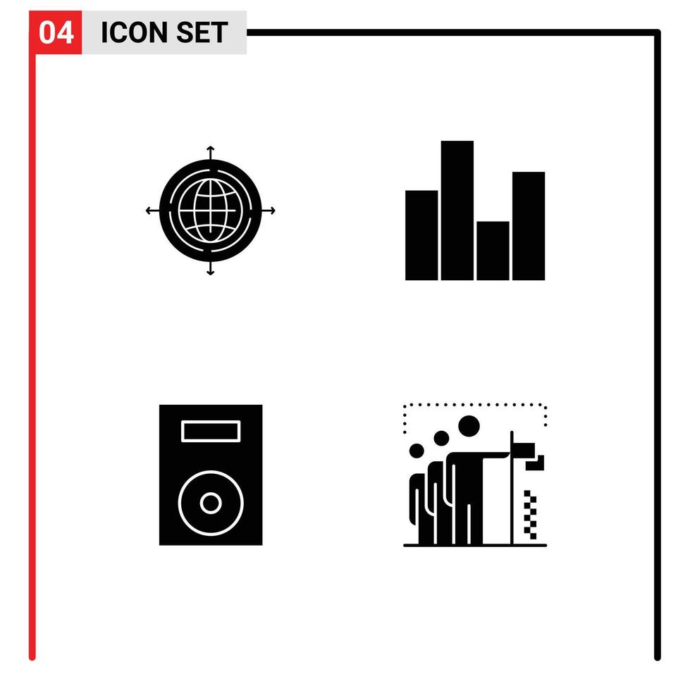 User Interface Pack of 4 Basic Solid Glyphs of globe devices connected chart products Editable Vector Design Elements