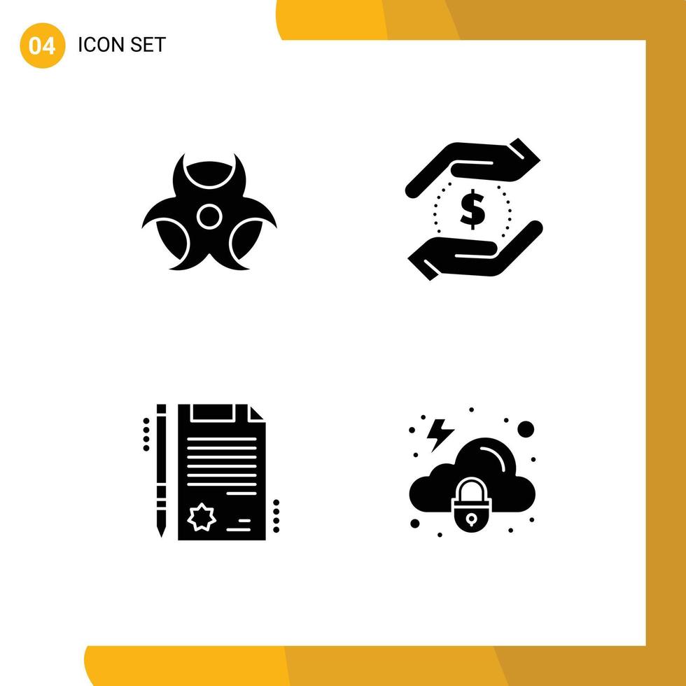 User Interface Pack of 4 Basic Solid Glyphs of education legal currency money lock Editable Vector Design Elements