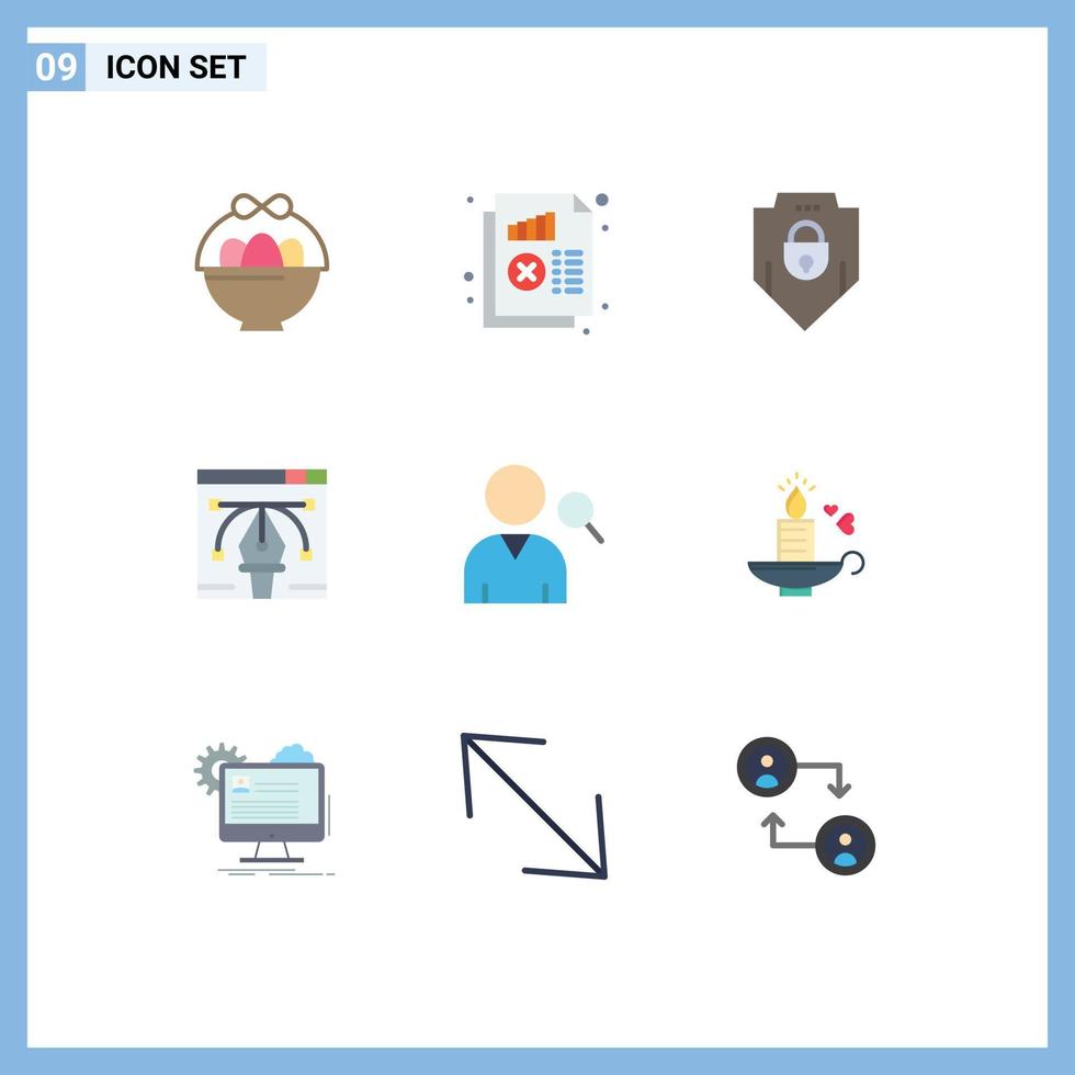 9 User Interface Flat Color Pack of modern Signs and Symbols of search pen tool internet illustration artwork Editable Vector Design Elements