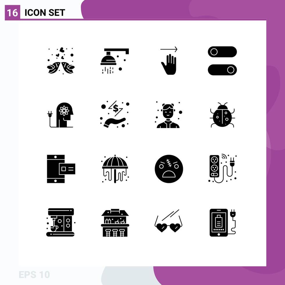 Group of 16 Modern Solid Glyphs Set for ability toggle medical switch right Editable Vector Design Elements