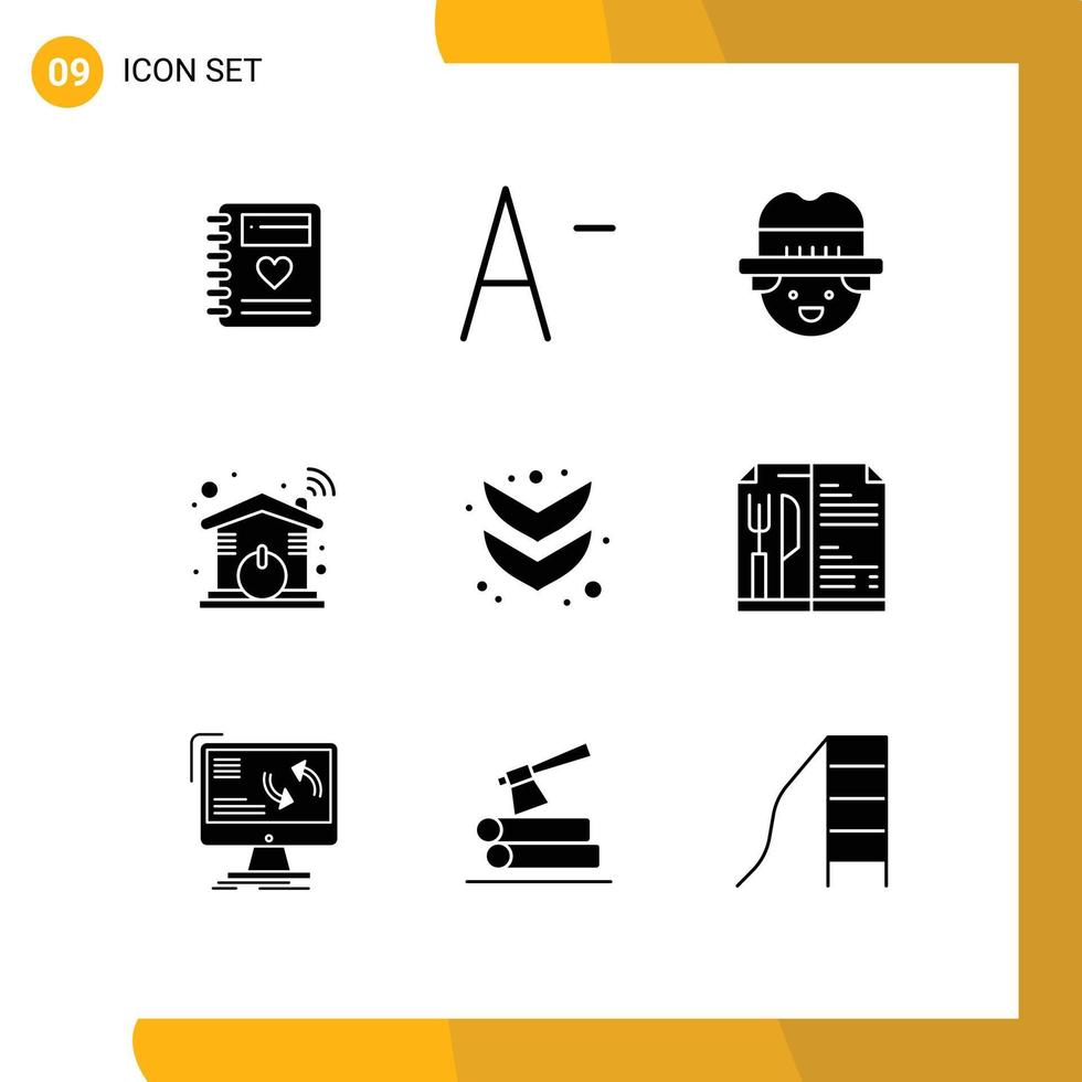 9 Universal Solid Glyphs Set for Web and Mobile Applications menu full man down wifi Editable Vector Design Elements