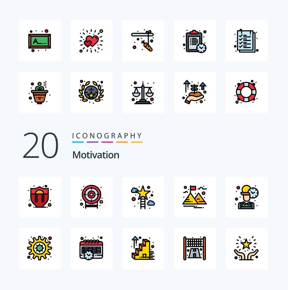 20 Motivation Line Filled Color icon Pack like worker office star employee landscape vector