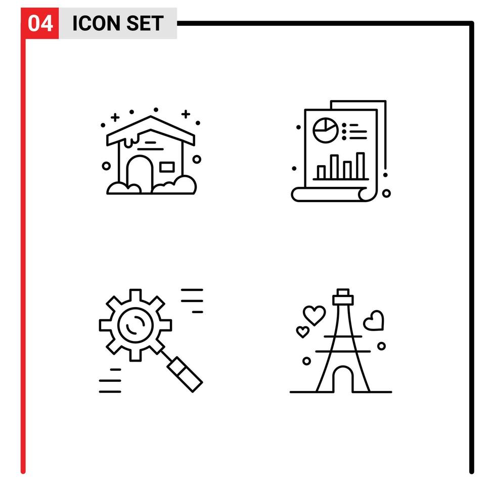 4 iconos creativos signos y símbolos modernos de datos domésticos proceso gráfico médico elementos de diseño vectorial editables vector