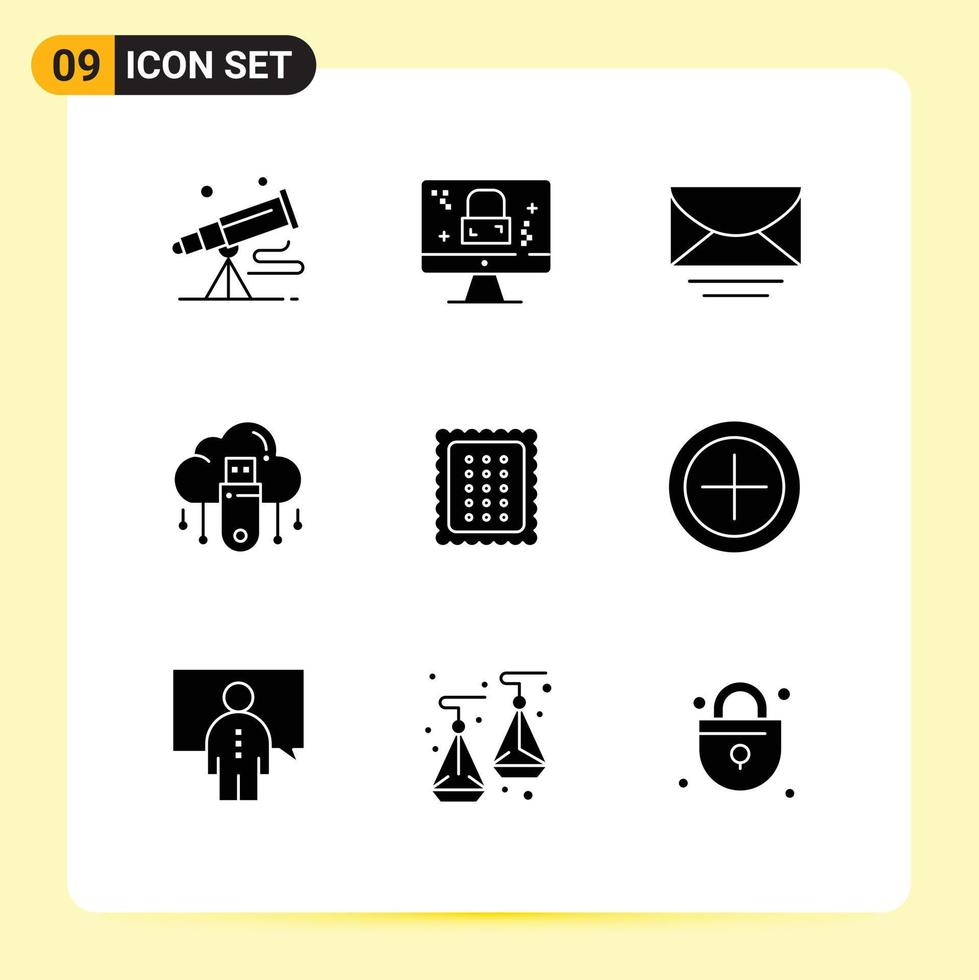 9 User Interface Solid Glyph Pack of modern Signs and Symbols of store online lock data global Editable Vector Design Elements