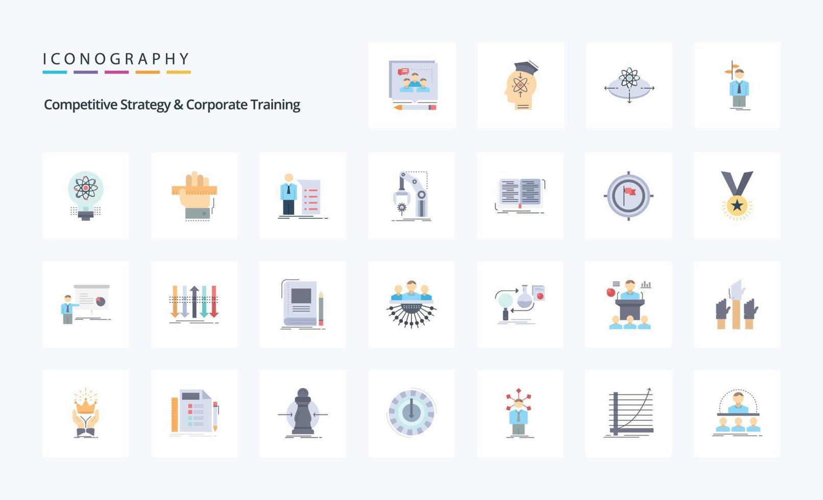 25 Competitive Strategy And Corporate Training Flat color icon pack vector