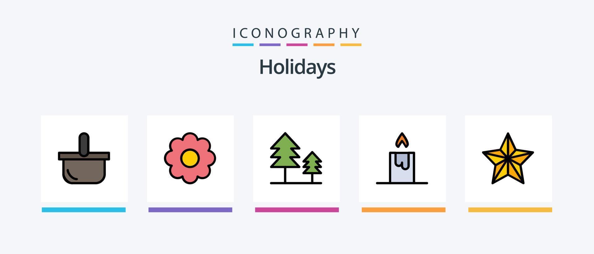 Holidays Line Filled 5 Icon Pack Including star. tree. coconut. xmas. new year. Creative Icons Design vector