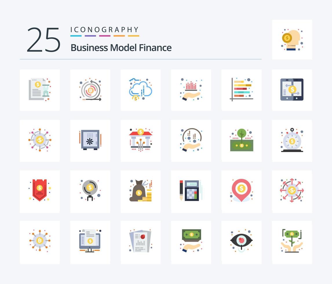 Finance 25 Flat Color icon pack including management. asset. emission. funds. donation vector