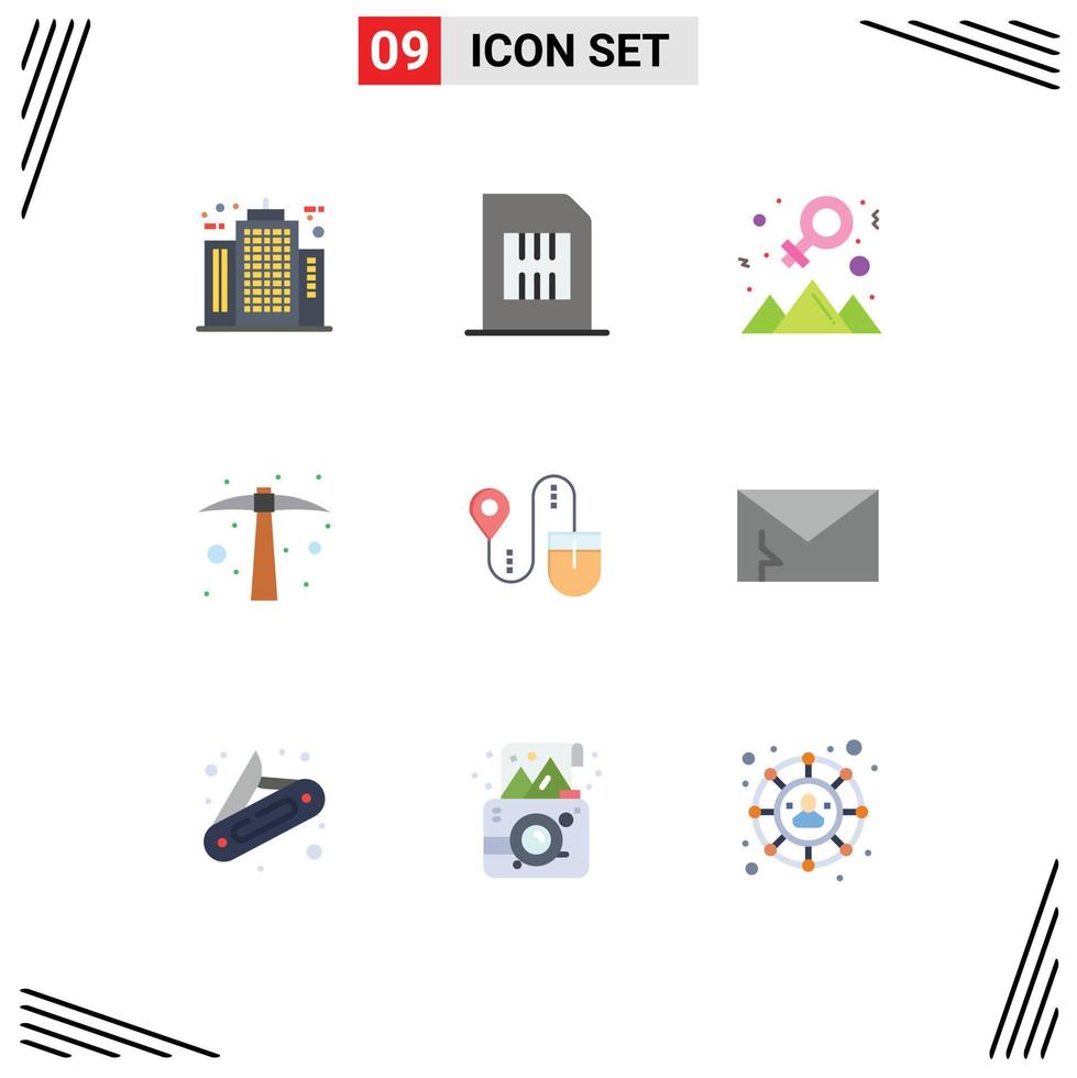 Pack of 9 Modern Flat Colors Signs and Symbols for Web Print Media such as tool hoe mobile hard work outstanding Editable Vector Design Elements