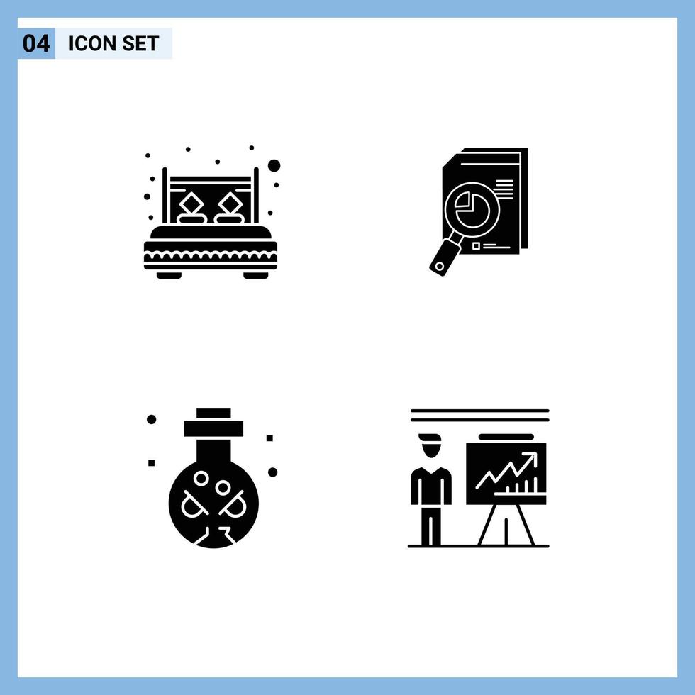 Pictogram Set of 4 Simple Solid Glyphs of bed chart rest analysis graph Editable Vector Design Elements