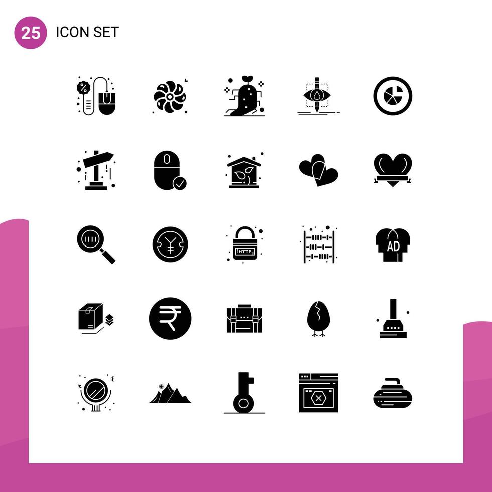 25 User Interface Solid Glyph Pack of modern Signs and Symbols of analytics research drug pollution ecology Editable Vector Design Elements