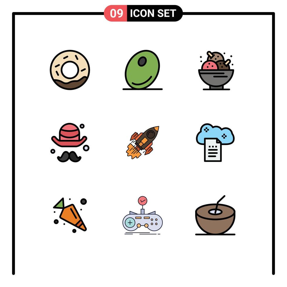 Set of 9 Modern UI Icons Symbols Signs for goal startup ice cream fathers brim Editable Vector Design Elements