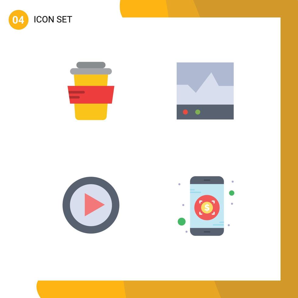 conjunto de pictogramas de 4 iconos planos simples de productos de dispositivos multimedia de vidrio que reproducen elementos de diseño vectorial editables vector