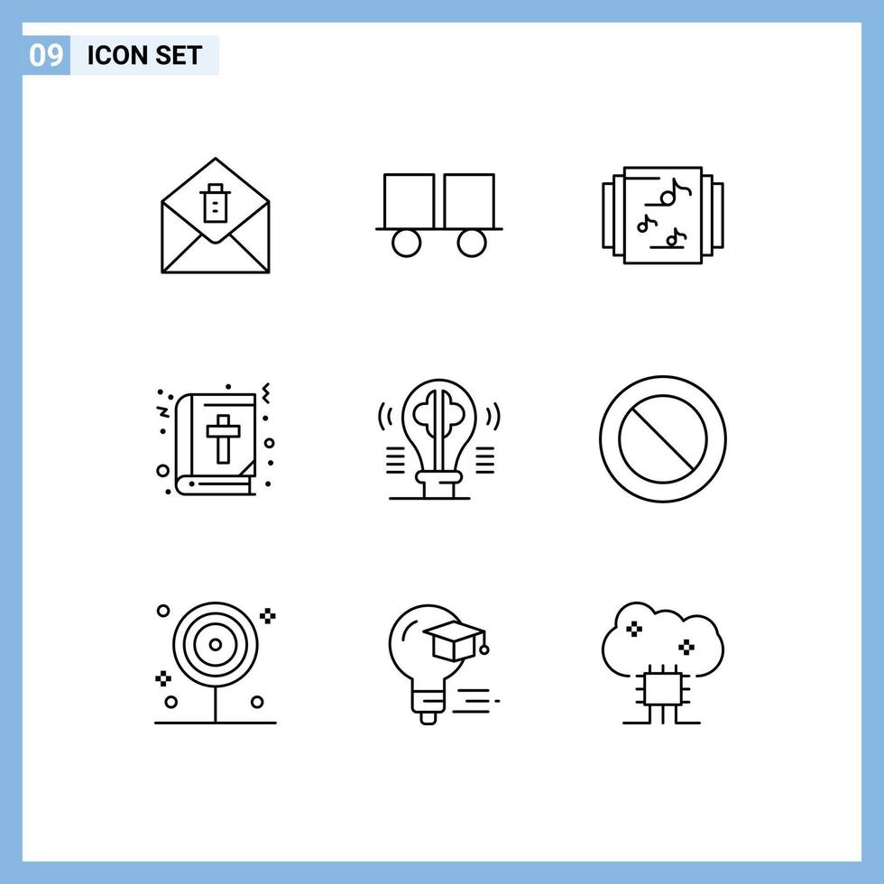 paquete de iconos de vector de stock de 9 signos y símbolos de línea para elementos de diseño de vector editables de libro de educación de colección de cerebro de contenido