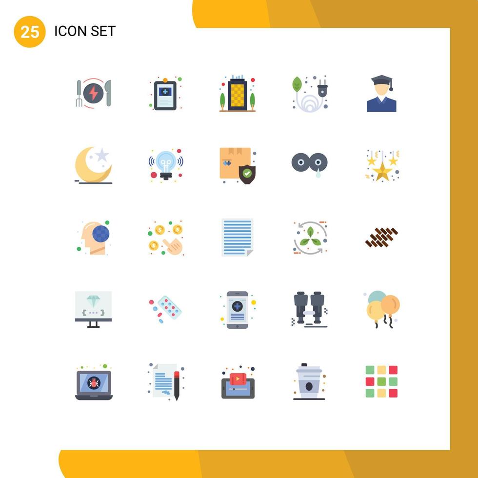 User Interface Pack of 25 Basic Flat Colors of graduation cap building renewable clean energy Editable Vector Design Elements