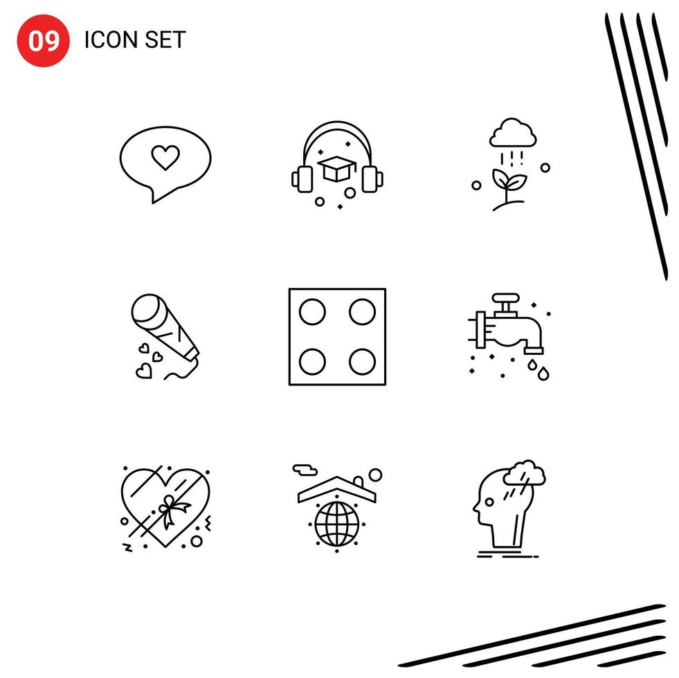 Set of 9 Vector Outlines on Grid for kitchen wedding nature loving hearts Editable Vector Design Elements