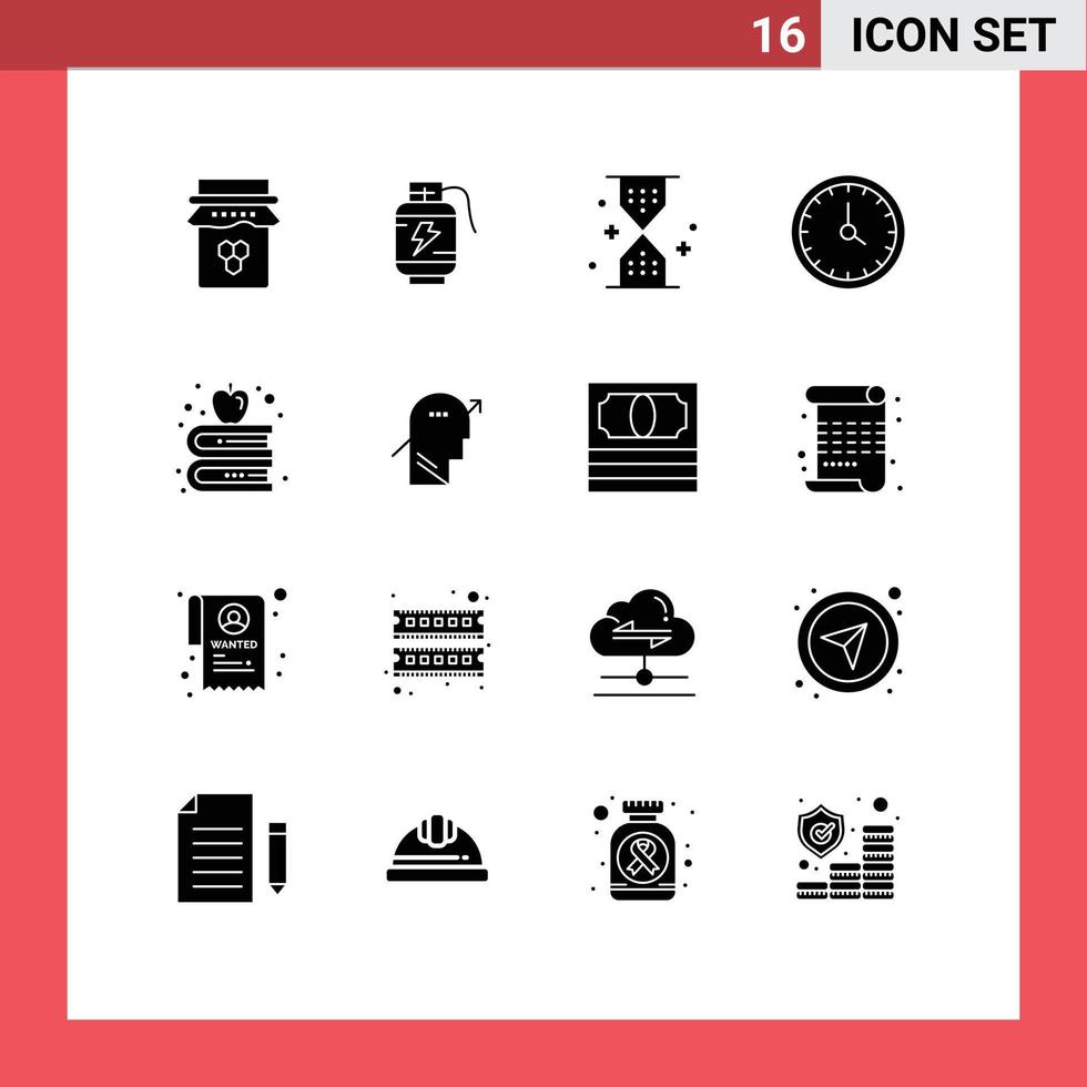 Editable Vector Line Pack of 16 Simple Solid Glyphs of contact us clock charg call ui Editable Vector Design Elements