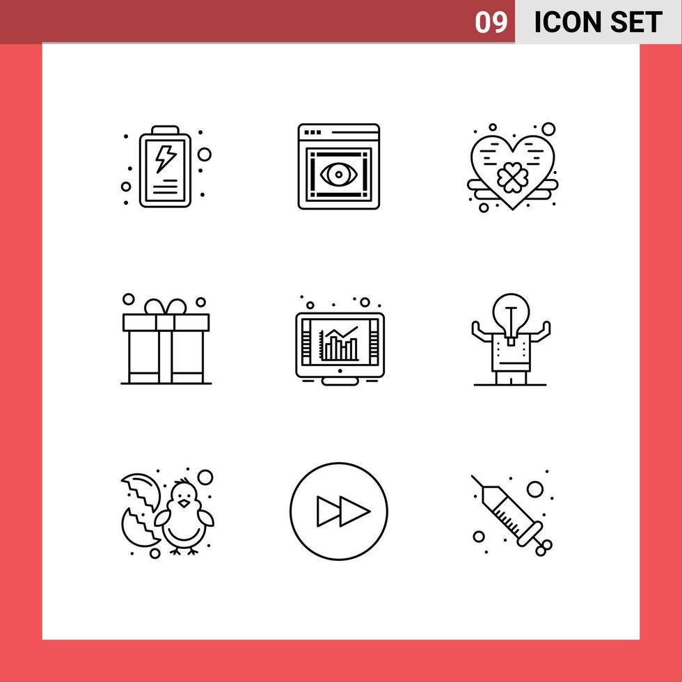 Pictogram Set of 9 Simple Outlines of report graph heart browser father Editable Vector Design Elements