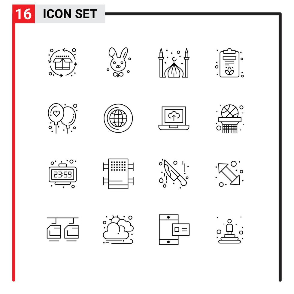 16 Creative Icons Modern Signs and Symbols of love celebrate affection masjid lotus clipboard Editable Vector Design Elements