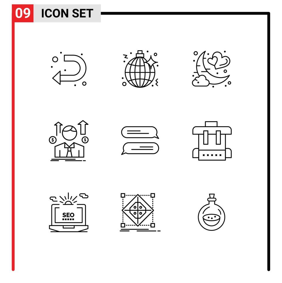 Group of 9 Outlines Signs and Symbols for sales man avatar date man romantic Editable Vector Design Elements