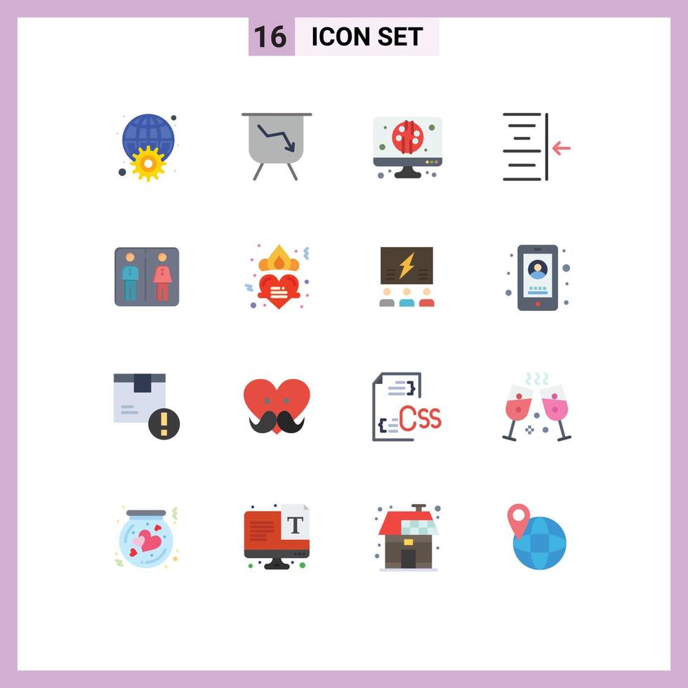 Group of 16 Flat Colors Signs and Symbols for hotel elevator digital down right Editable Pack of Creative Vector Design Elements