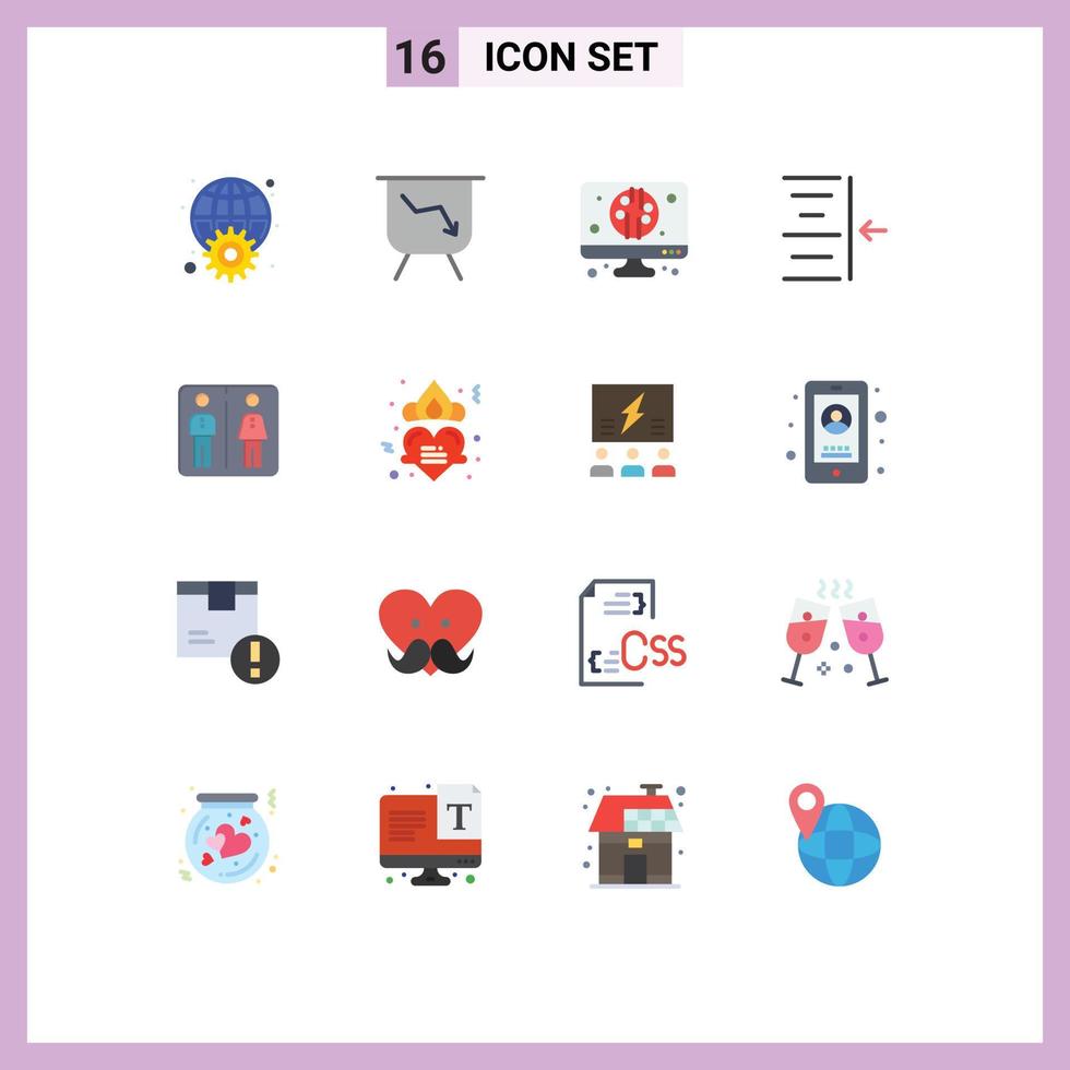 grupo de 16 signos y símbolos de colores planos para el ascensor del hotel paquete editable digital hacia abajo a la derecha de elementos de diseño de vectores creativos