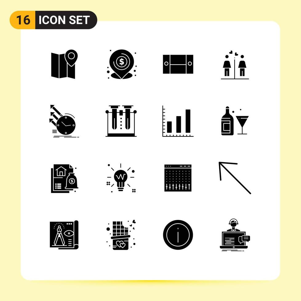 Set of 16 Commercial Solid Glyphs pack for detection washroom location couple home appliances Editable Vector Design Elements
