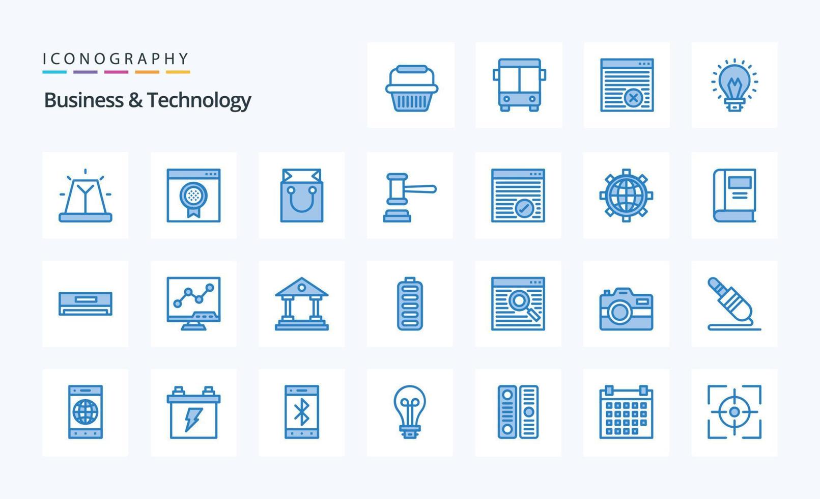 paquete de 25 iconos azules de tecnología empresarial vector