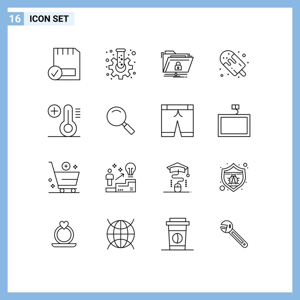 Mobile Interface Outline Set of 16 Pictograms of popsicle dessert tube candy network Editable Vector Design Elements