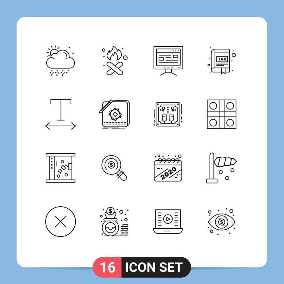 Outline Pack of 16 Universal Symbols of font interface computer book app Editable Vector Design Elements