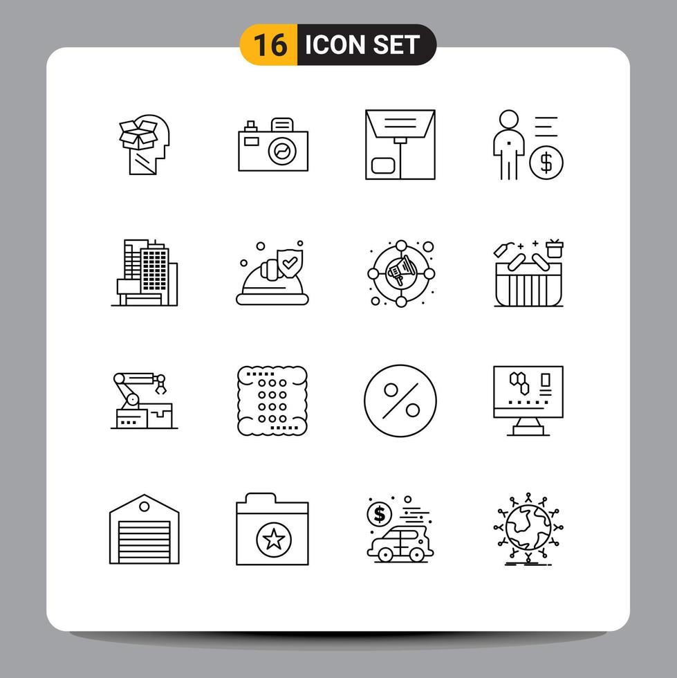 conjunto moderno de 16 esquemas y símbolos como elementos de diseño de vectores editables de administración de dinero de comercio de personas de negocios