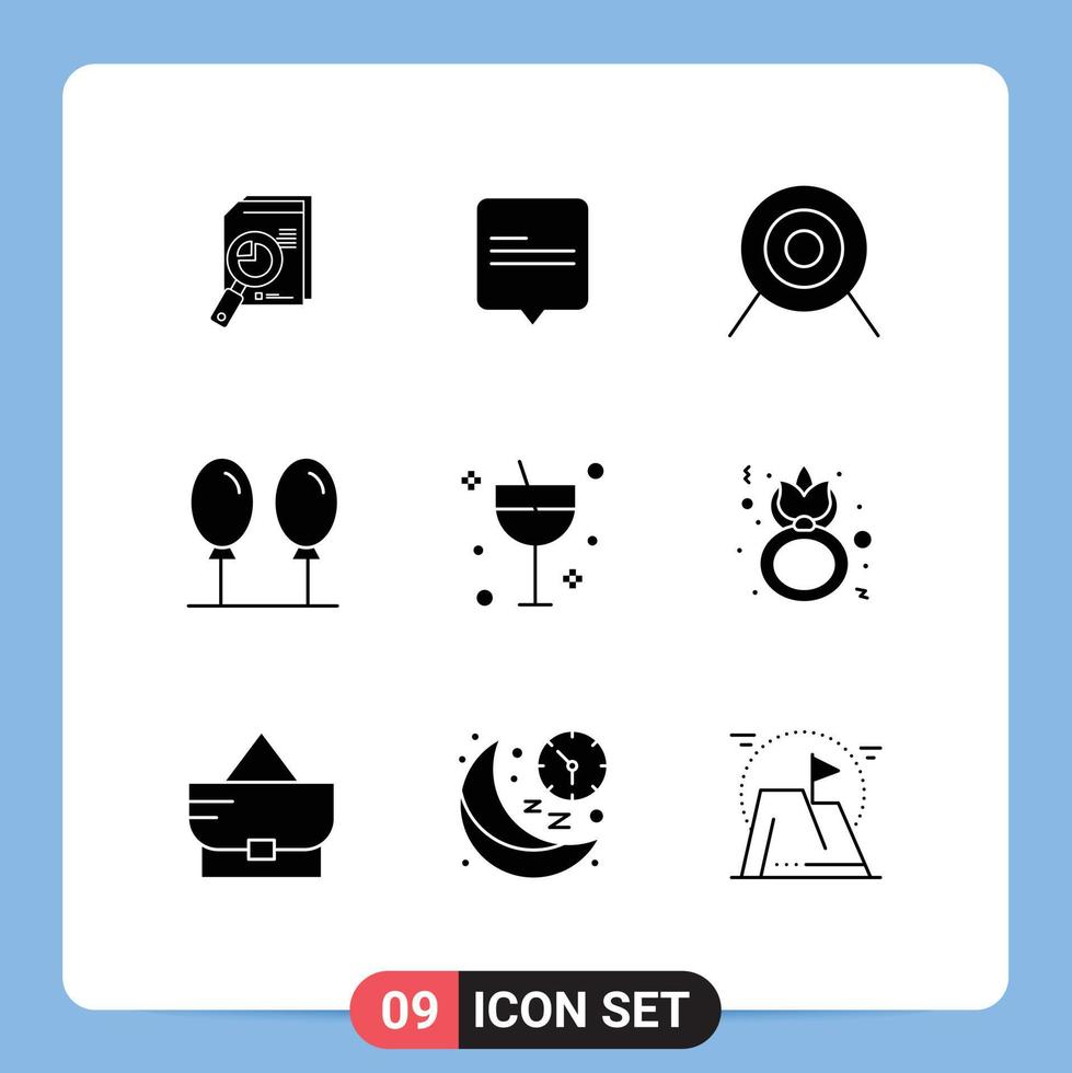 Universal Icon Symbols Group of 9 Modern Solid Glyphs of cocktail fly comment balloon target Editable Vector Design Elements
