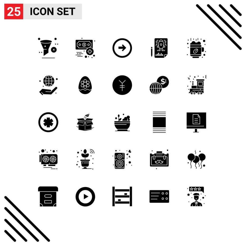 Mobile Interface Solid Glyph Set of 25 Pictograms of file pencle income page user interface Editable Vector Design Elements